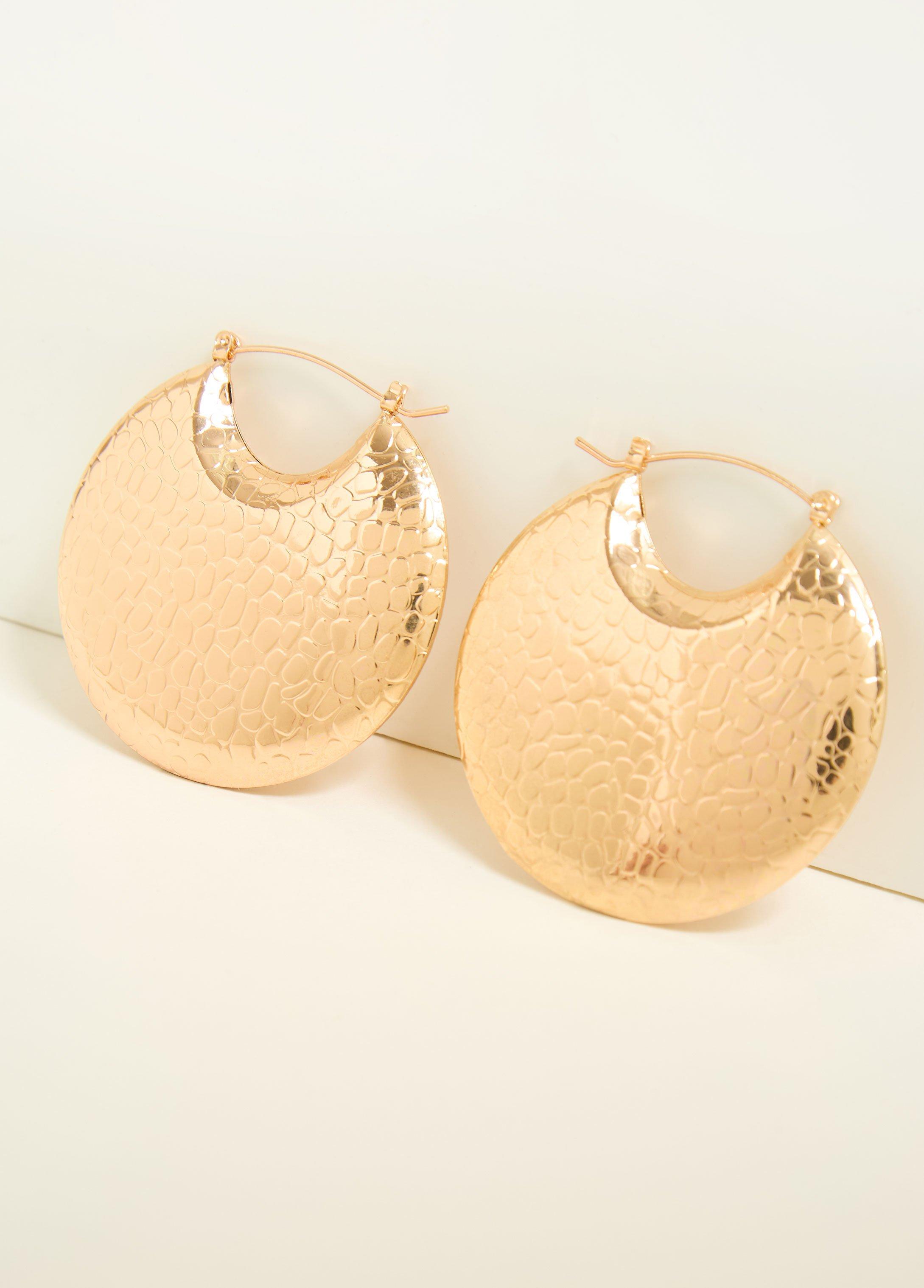 Plus Size Pebbled Gold Tone Hoop Earrings Ashley Stewart Product Image