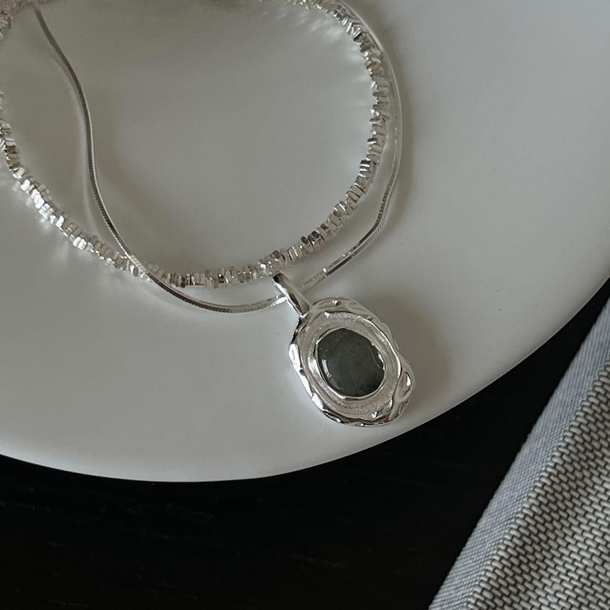 925 Sterling Silver Stone Pendant Necklace Product Image