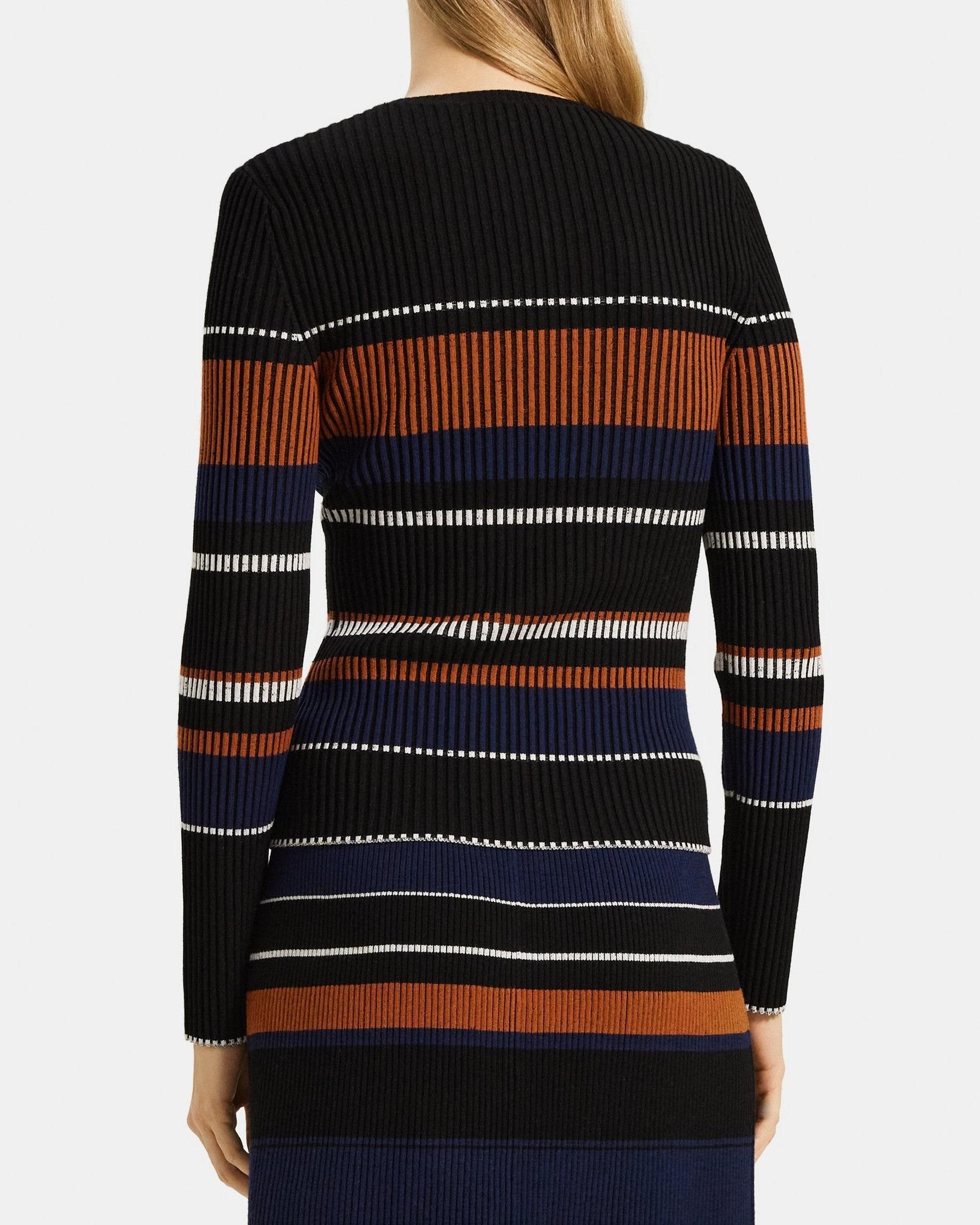 Striped Slim-Fit Sweater in Stretch Viscose Knit Product Image