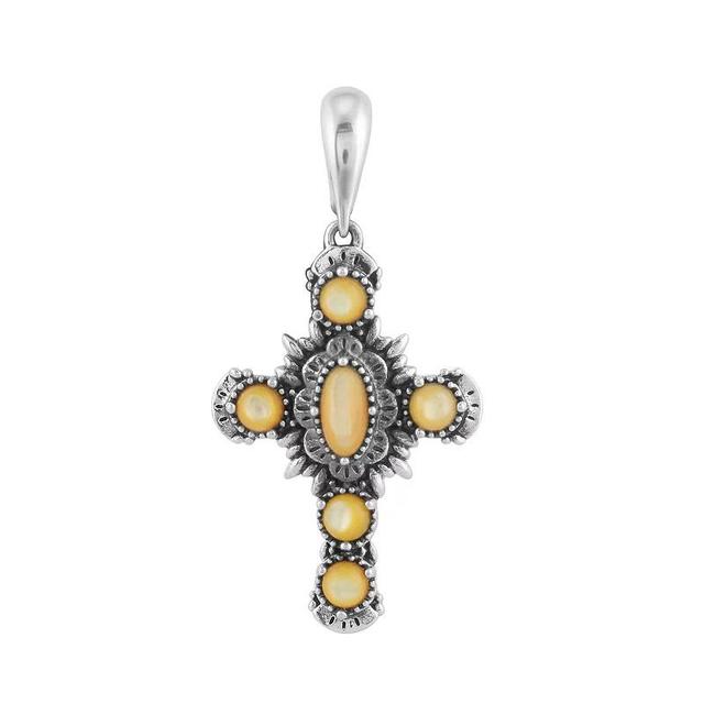 Southwest Spirit Sterling Silver and Stone Cross Pendant, Womens, Golden Mop Product Image