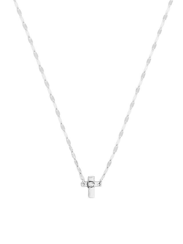 Womens 14K White Gold & Diamond Mini Cross Pendant Necklace Product Image