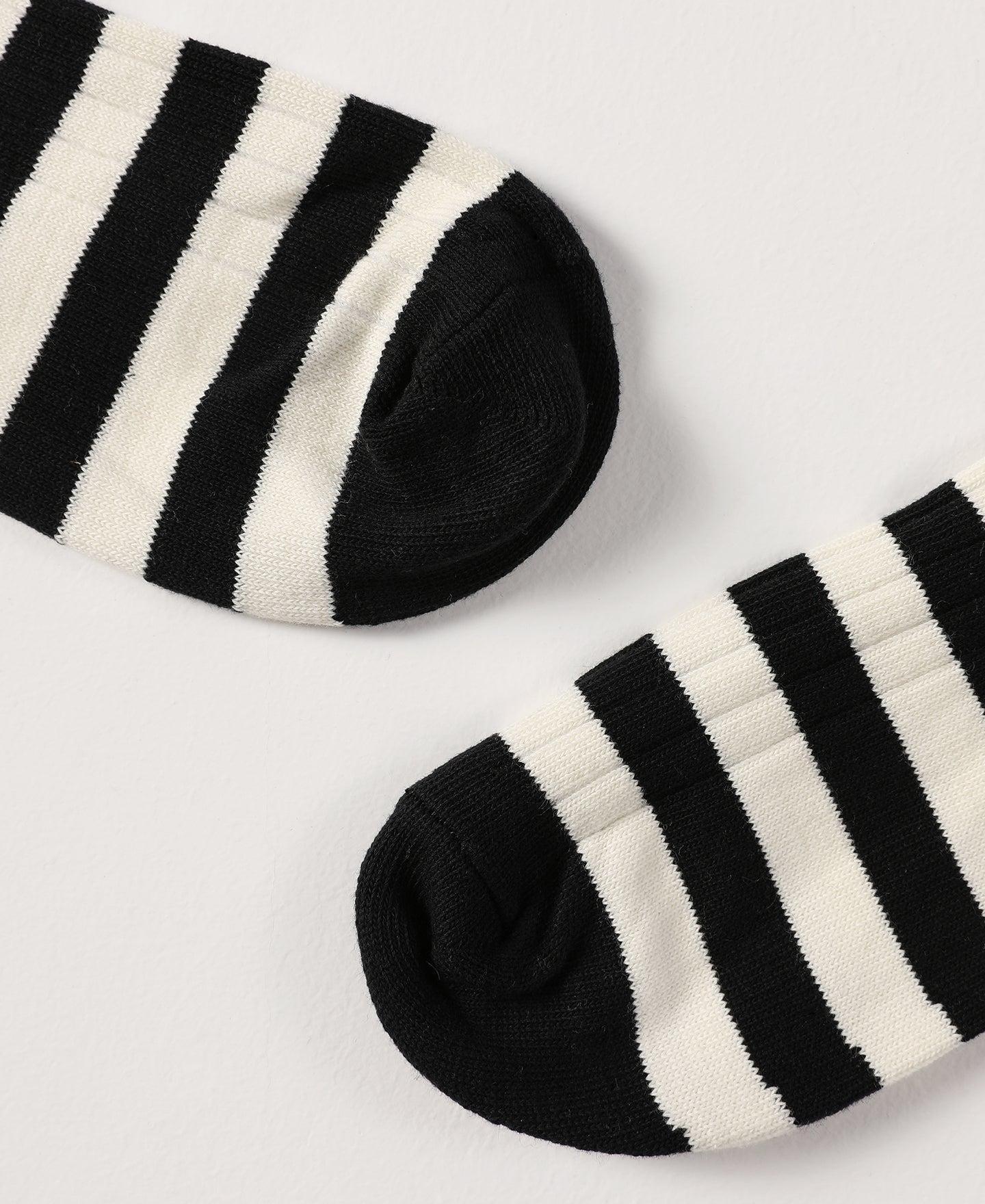 Retro Striped Cotton Socks - Black/White Product Image