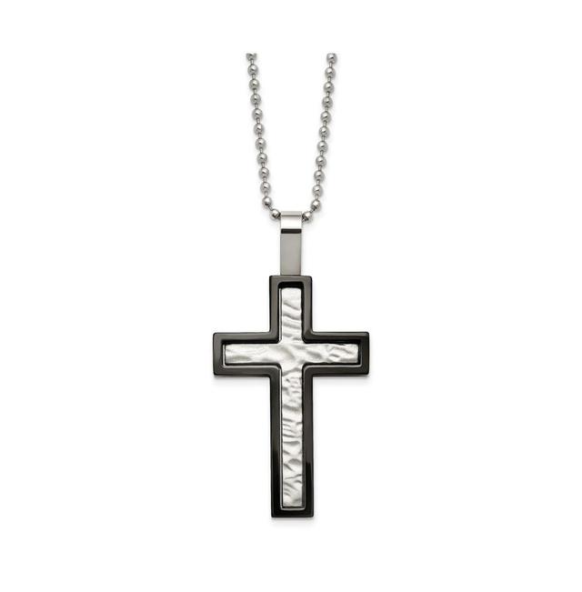 Chisel Brushed Hammered Black Ip-plated Cross Pendant Ball Chain Product Image