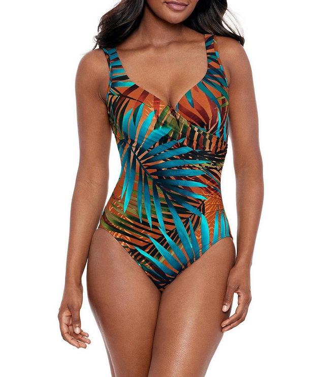 Miraclesuit Tamara Tigre It's A Wrap Palm Print Sweetheart Neck Underwire Shaping One Piece Swimsuit Product Image