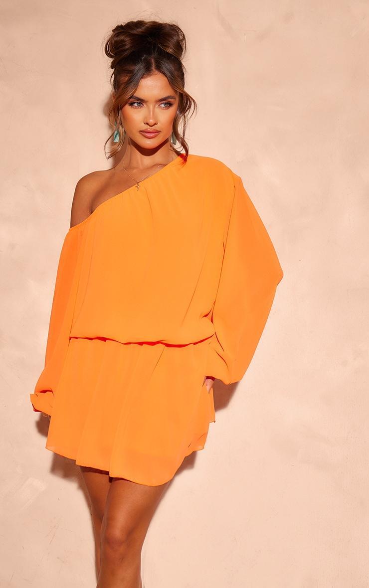 Bright Orange Chiffon One Shoulder Shift Dress Product Image