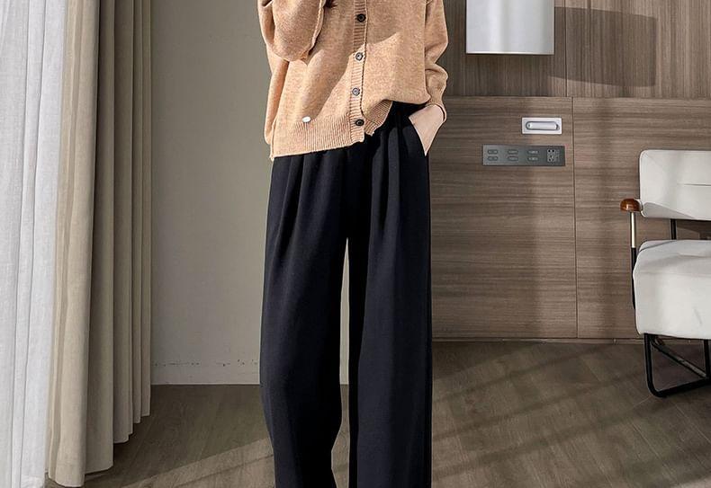 High Rise Plain Wide Leg Sweatpants (Various Designs) Product Image