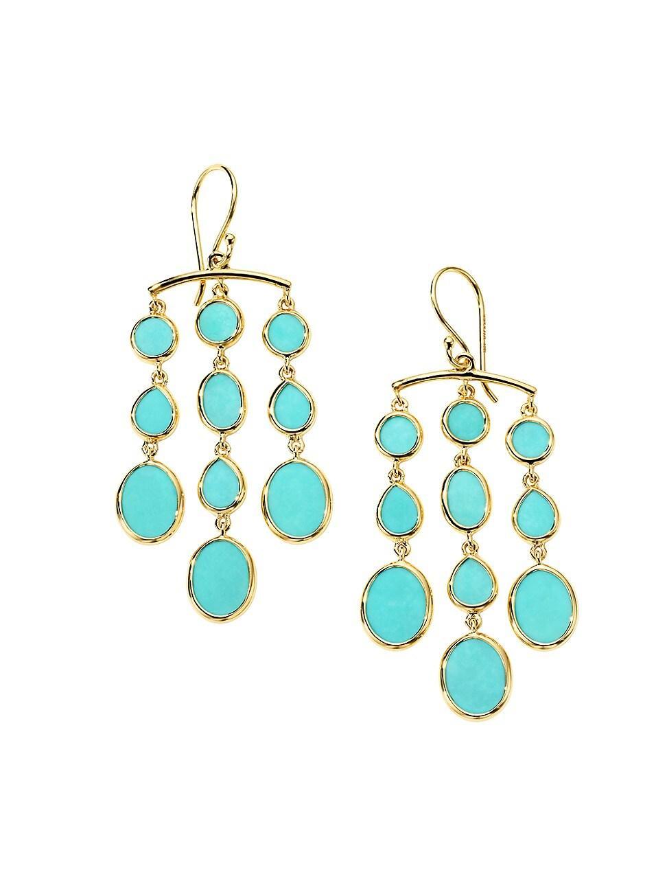 Womens Polished Rock Candy 18K Yellow Gold & Turquoise Small Chandelier Earrings Product Image