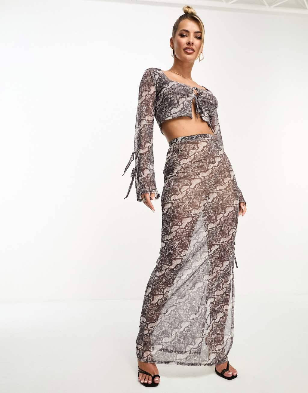 Kaiia sheer maxi skirt in snake print - part of a set Product Image