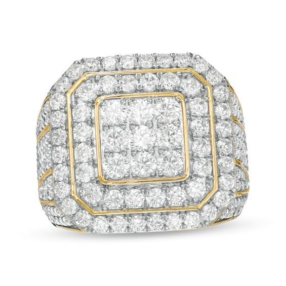 Men's 5 CT. T.w. Square Multi-Diamond Double Frame Signet Ring in 10K Gold Product Image