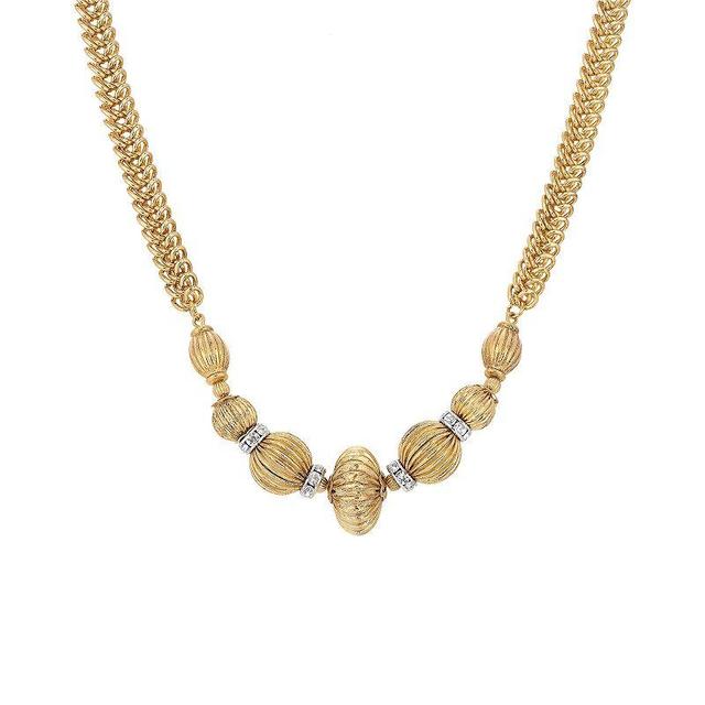 1928 Gold Tone Fluted Bead Crystal Accent Chain Necklace, Womens, Yellow Product Image