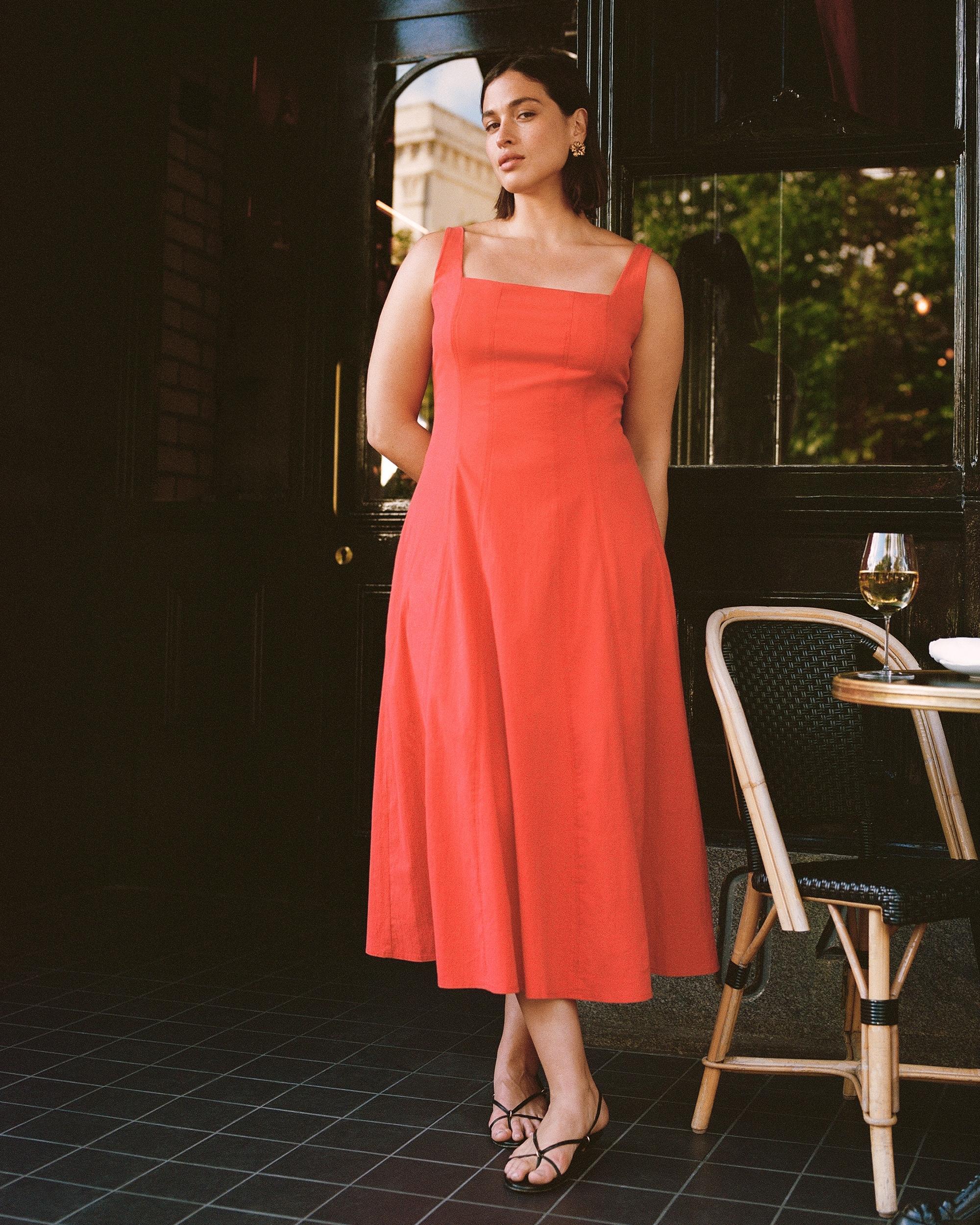 The A&F Mila Fit & Flare Stretch Midi Dress Product Image