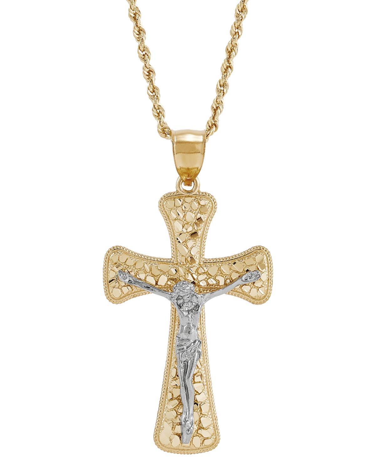 Mens Polished Nugget Crucifix 22 Pendant Necklace in 10k Yellow & White Gold Product Image