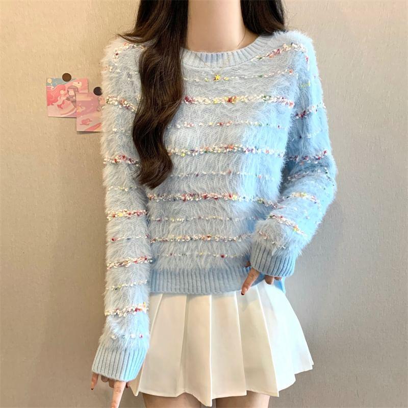 Crew Neck Fluffy Sweater Product Image