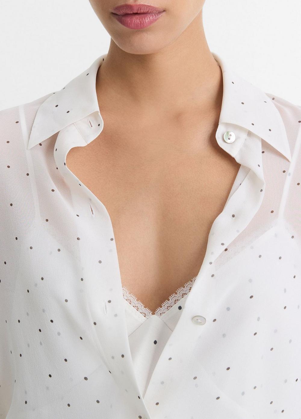 Sheer Dot-Print Silk Lined Blouse Product Image