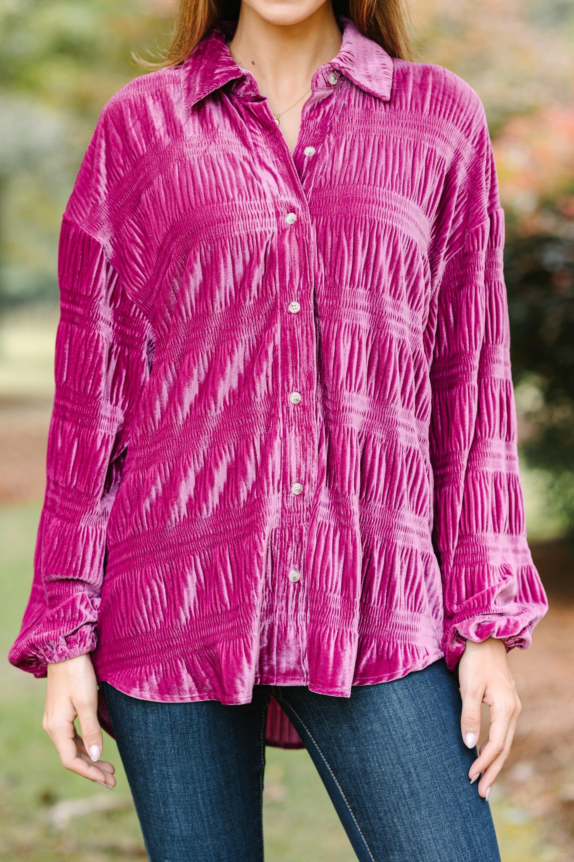 Love The Drama Hibiscus Purple Velvet Blouse Female Product Image