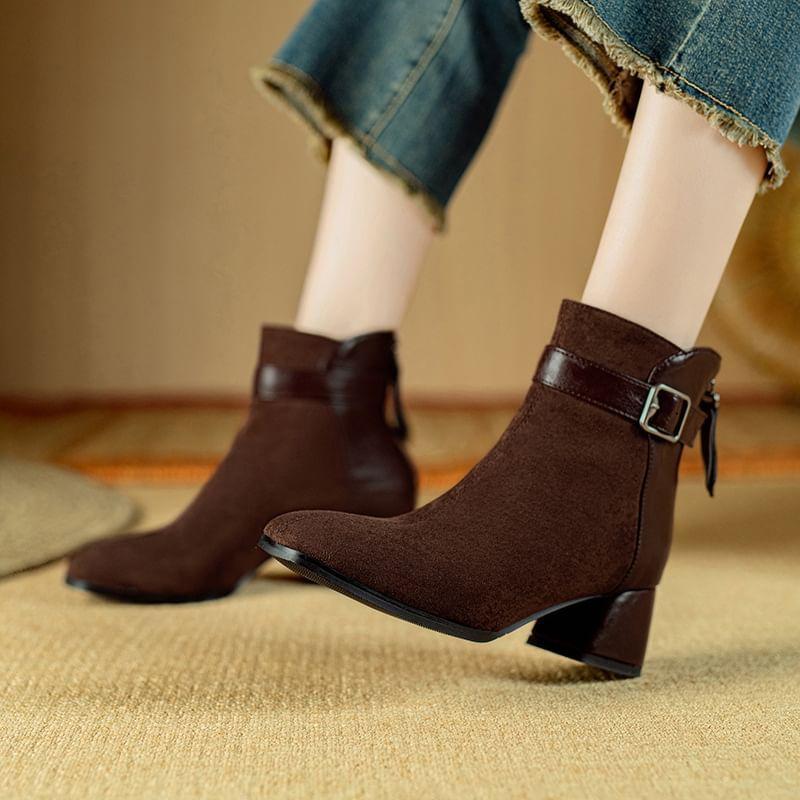 Buckled Panel Faux Suede Block Heel Short Boots product image