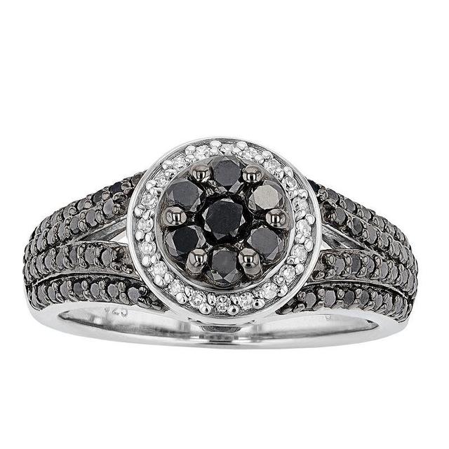 Sterling Silver 1 Carat T.W. Black & White Diamond Halo Ring, Womens Product Image