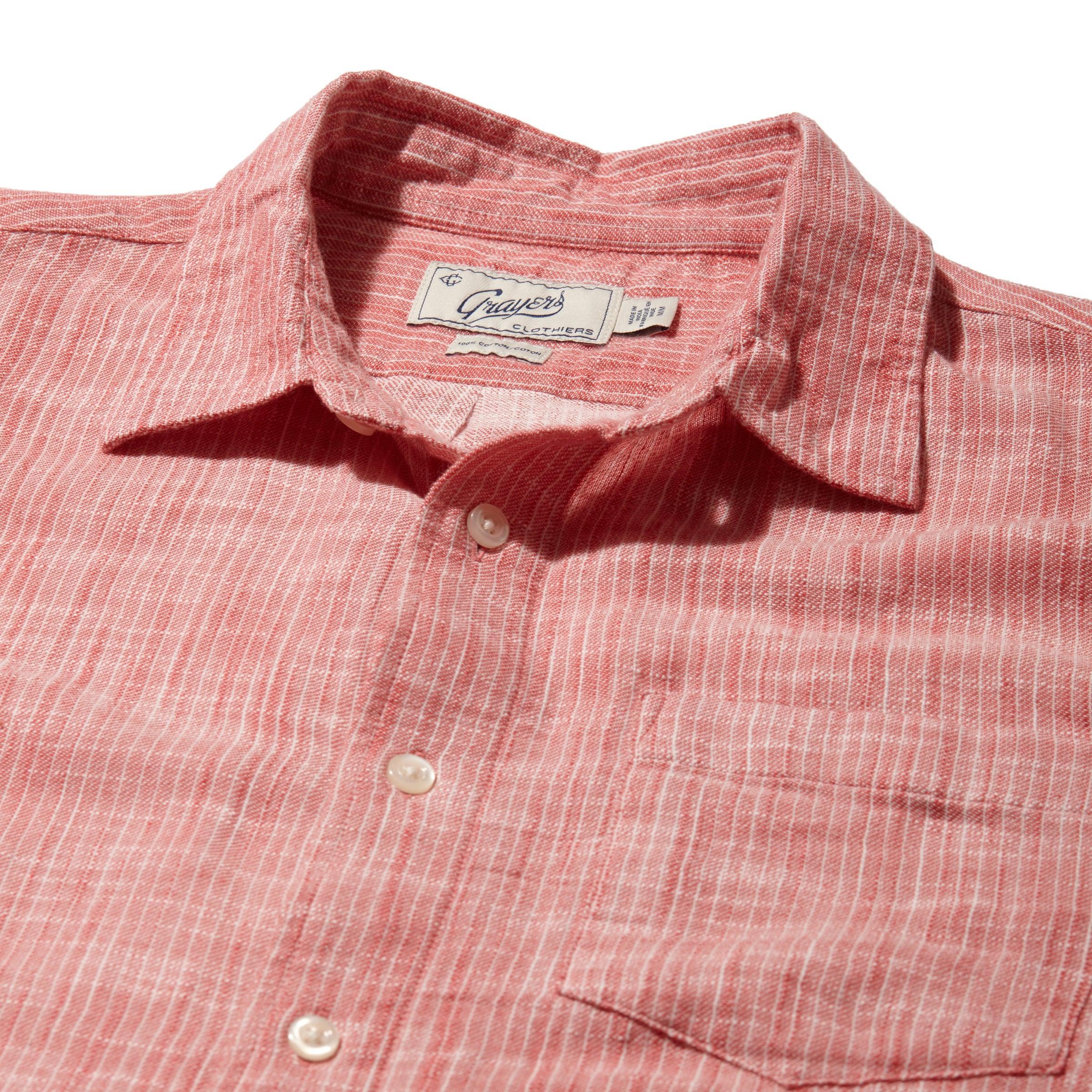 Madras Cottage Loom Chambray Shirt - Red Chambray Stripe Product Image