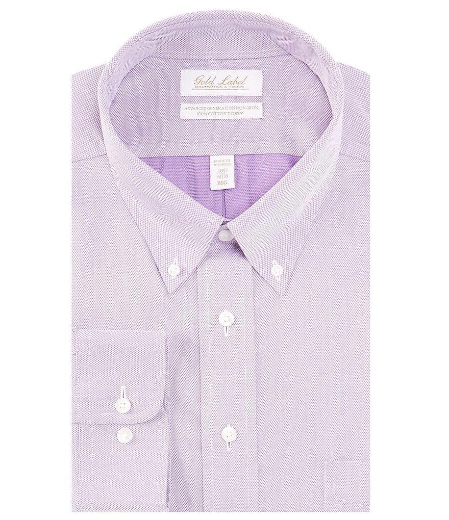 Gold Label Roundtree & Yorke Big & Tall Slim Fit Non-Iron Button Down Collar Patterned Dobby Dress Shirt Product Image