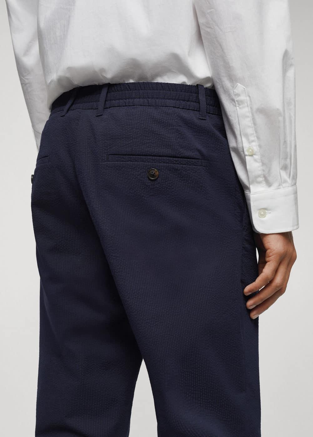 MANGO MAN - Cotton seersucker pants with drawstring dark navyMen Product Image