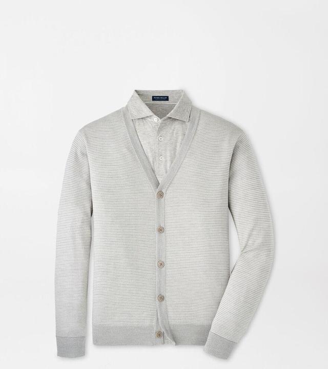 Peter Millar Mens Cane Striped Wool Cardigan Sweater | Color: British Grey | Size: S Product Image