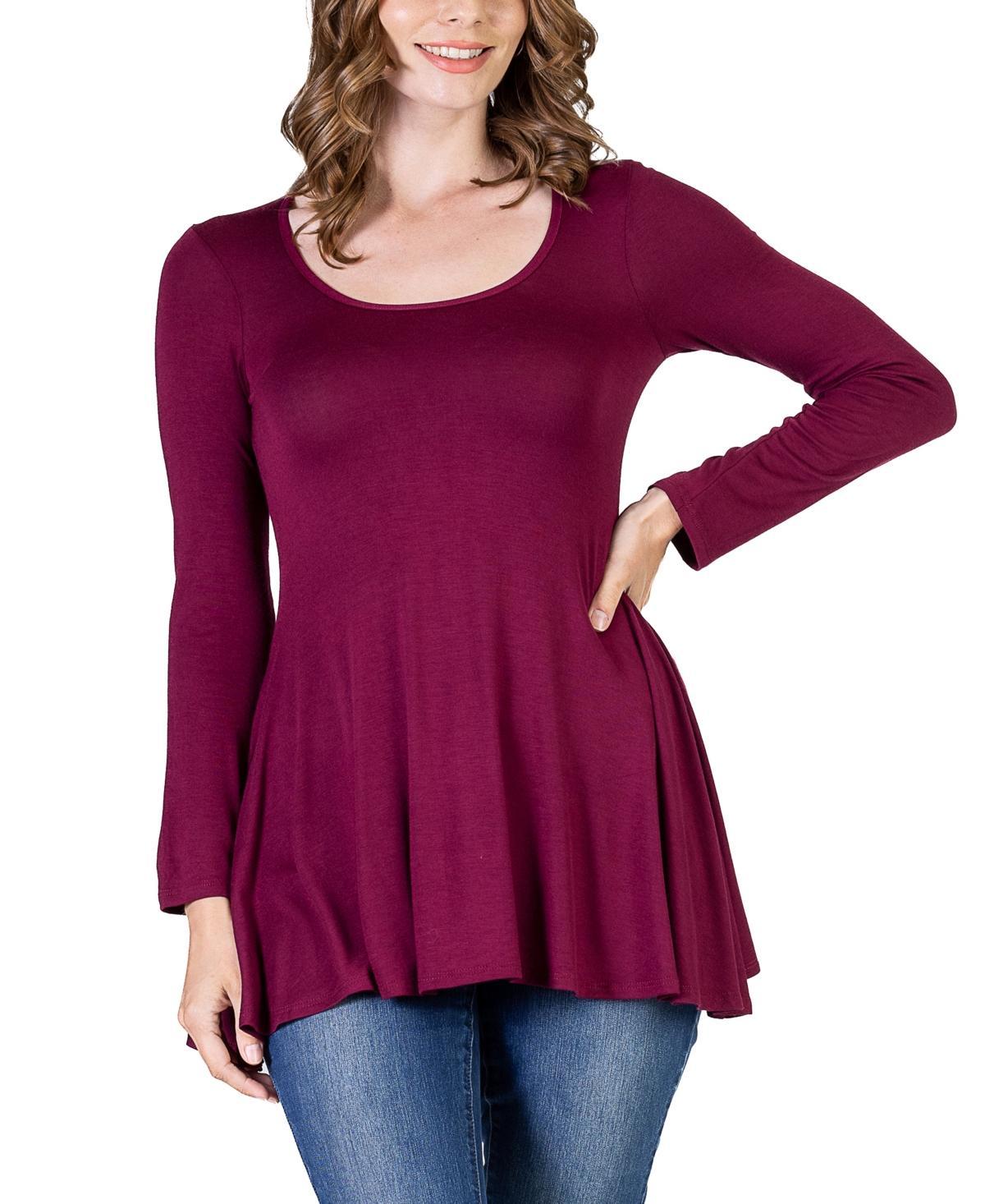 24seven Comfort Apparel Womens Long Sleeve Swing Style Flare Tunic Top Product Image