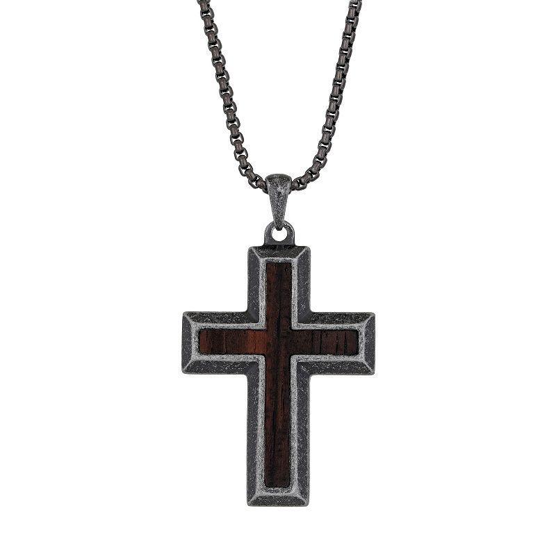 Mens LYNX Black Ion-Plated Stainless Steel Cross Pendant Necklace Product Image