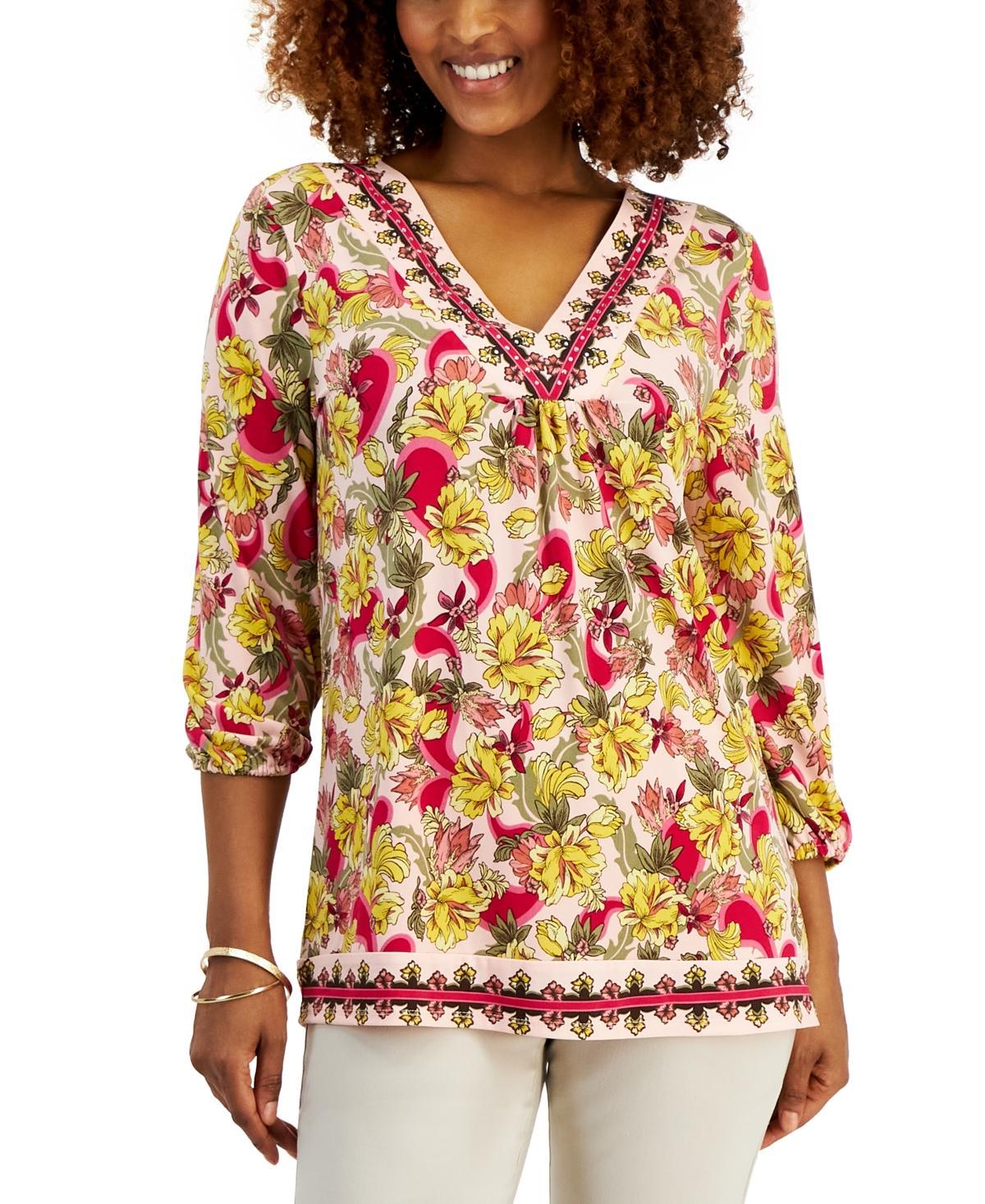 Jm Collection Womens 3/4 Sleeve V-Neck Top, Created for Macys Product Image