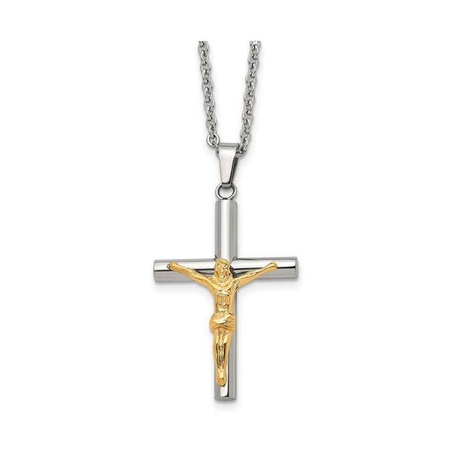 Chisel Polished Yellow Ip-plated Crucifix Pendant Cable Chain Necklace Product Image