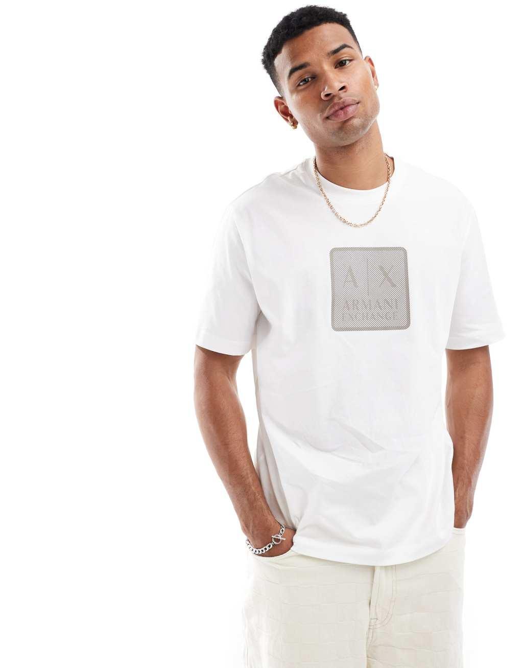 Armani Exchange T-shirt with square logo in off white Product Image