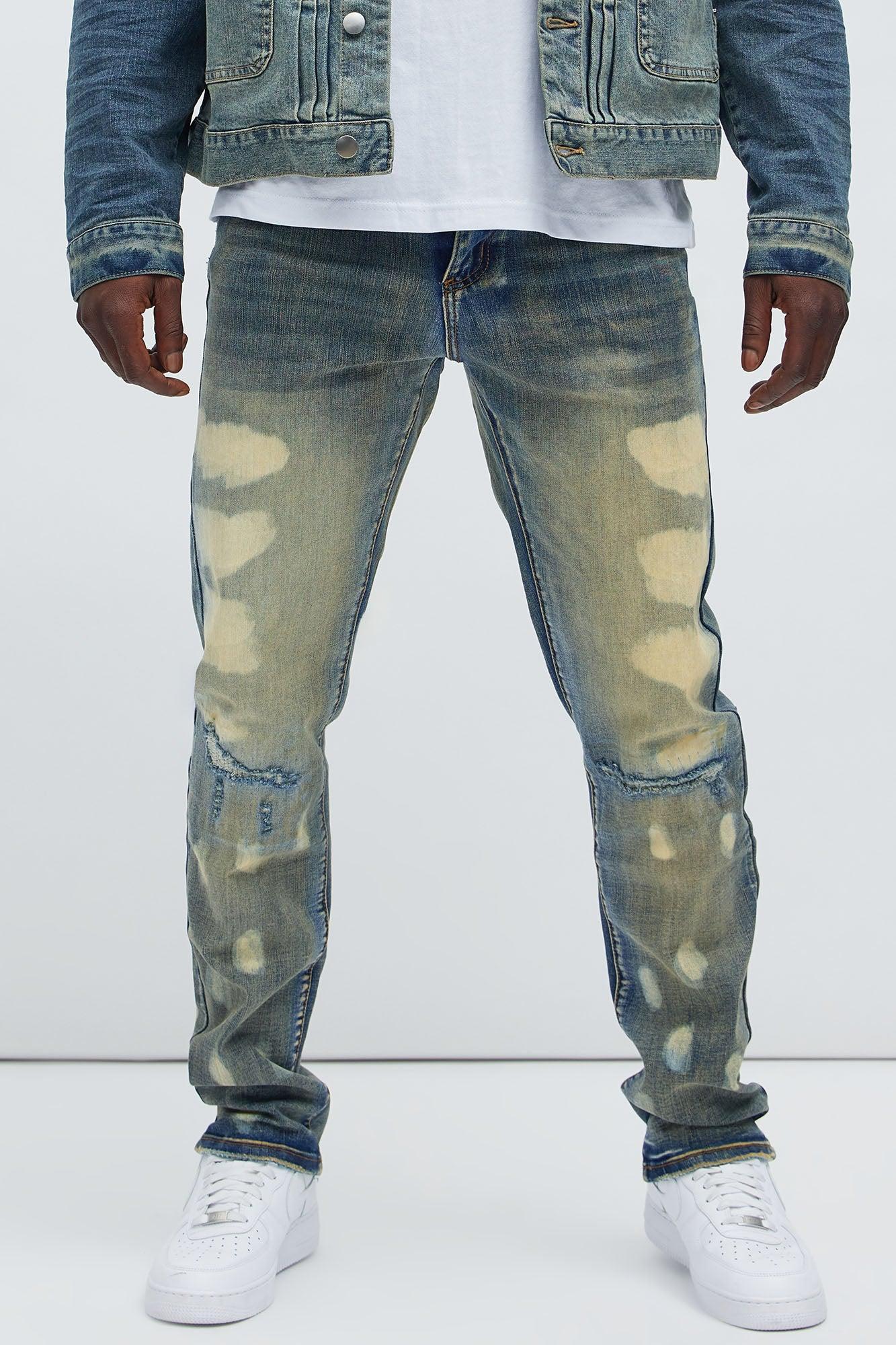 Spotted Bleached Slim Jeans - Vintage Blue Wash Product Image