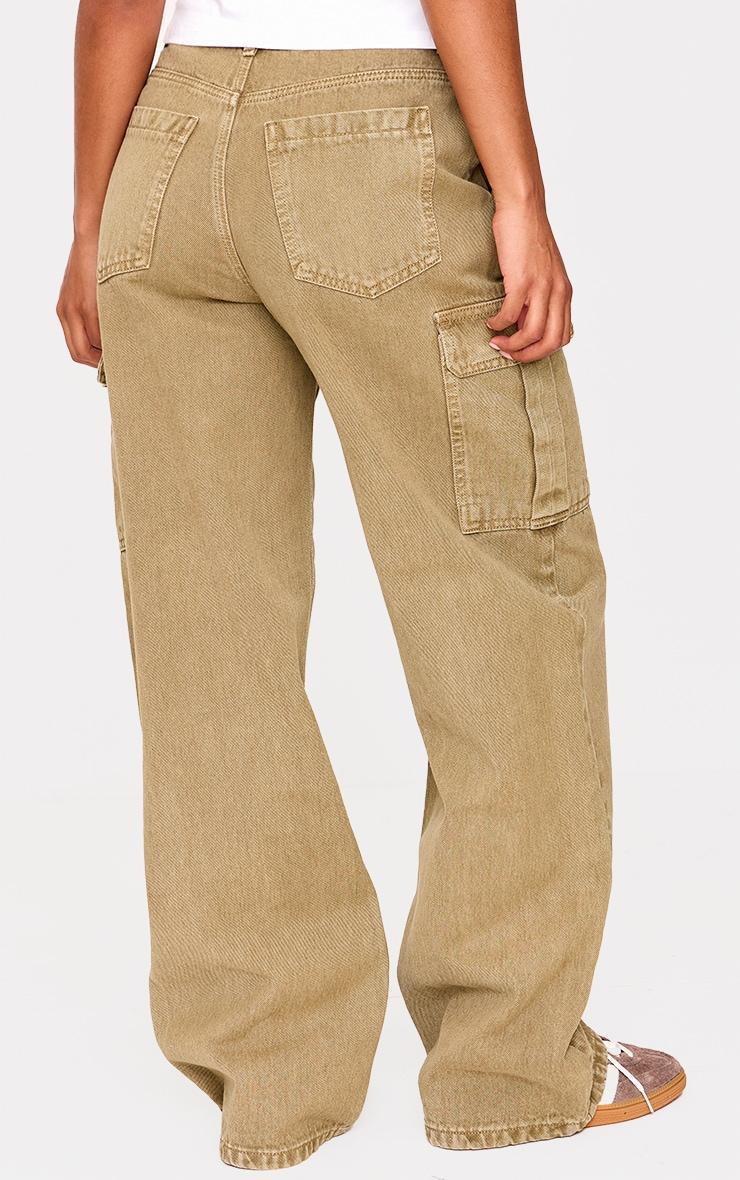 Khaki Wide Leg Cargo Jeans Product Image