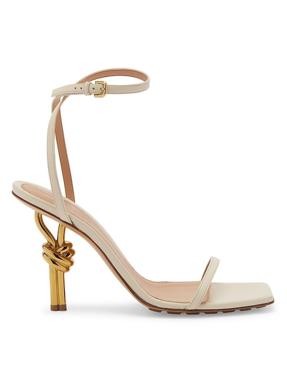 Leather Knot-Heel Ankle-Strap Sandals Product Image