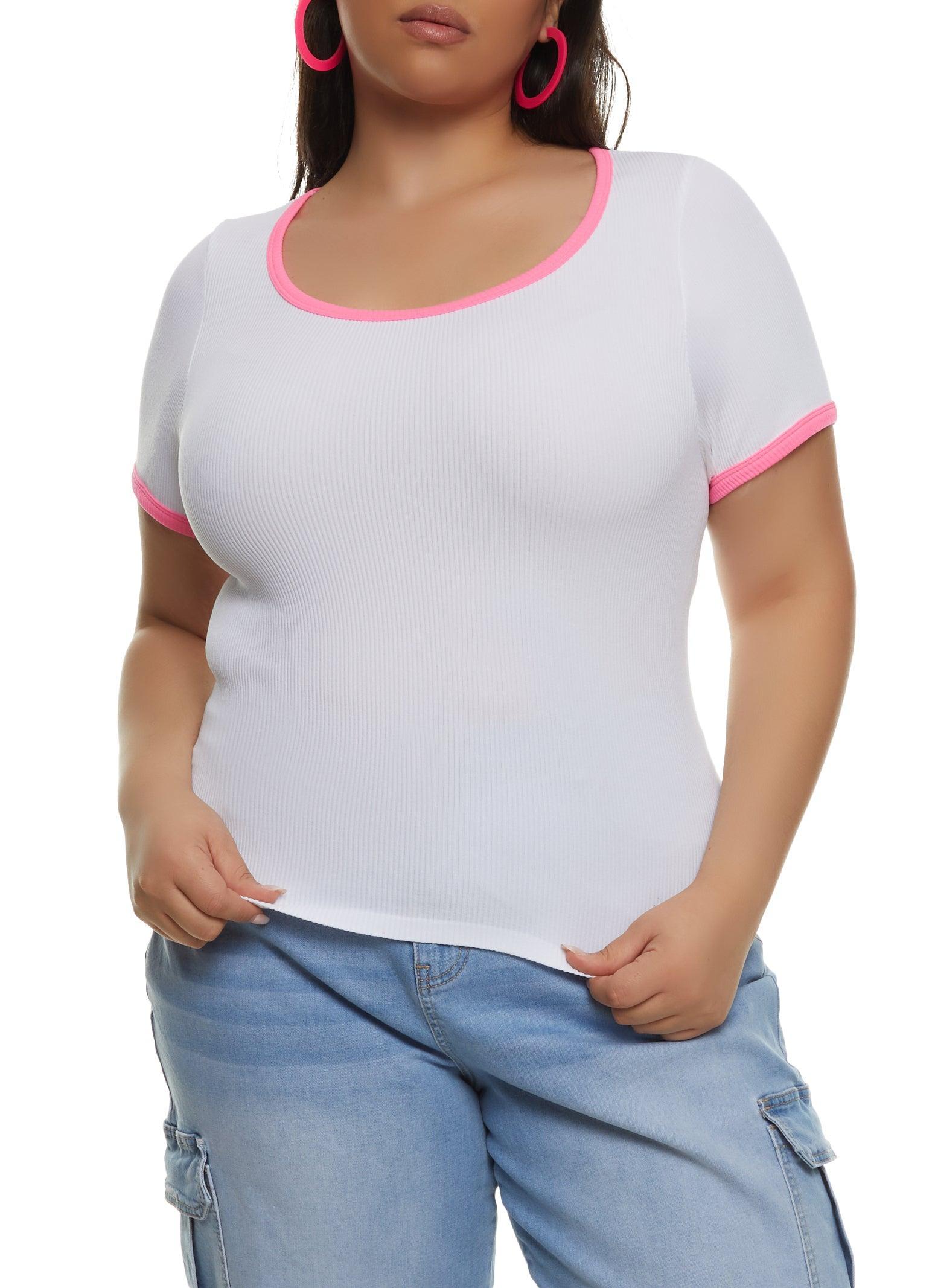 Womens Plus Size Rib Knit Seamless Ringer Tee Product Image