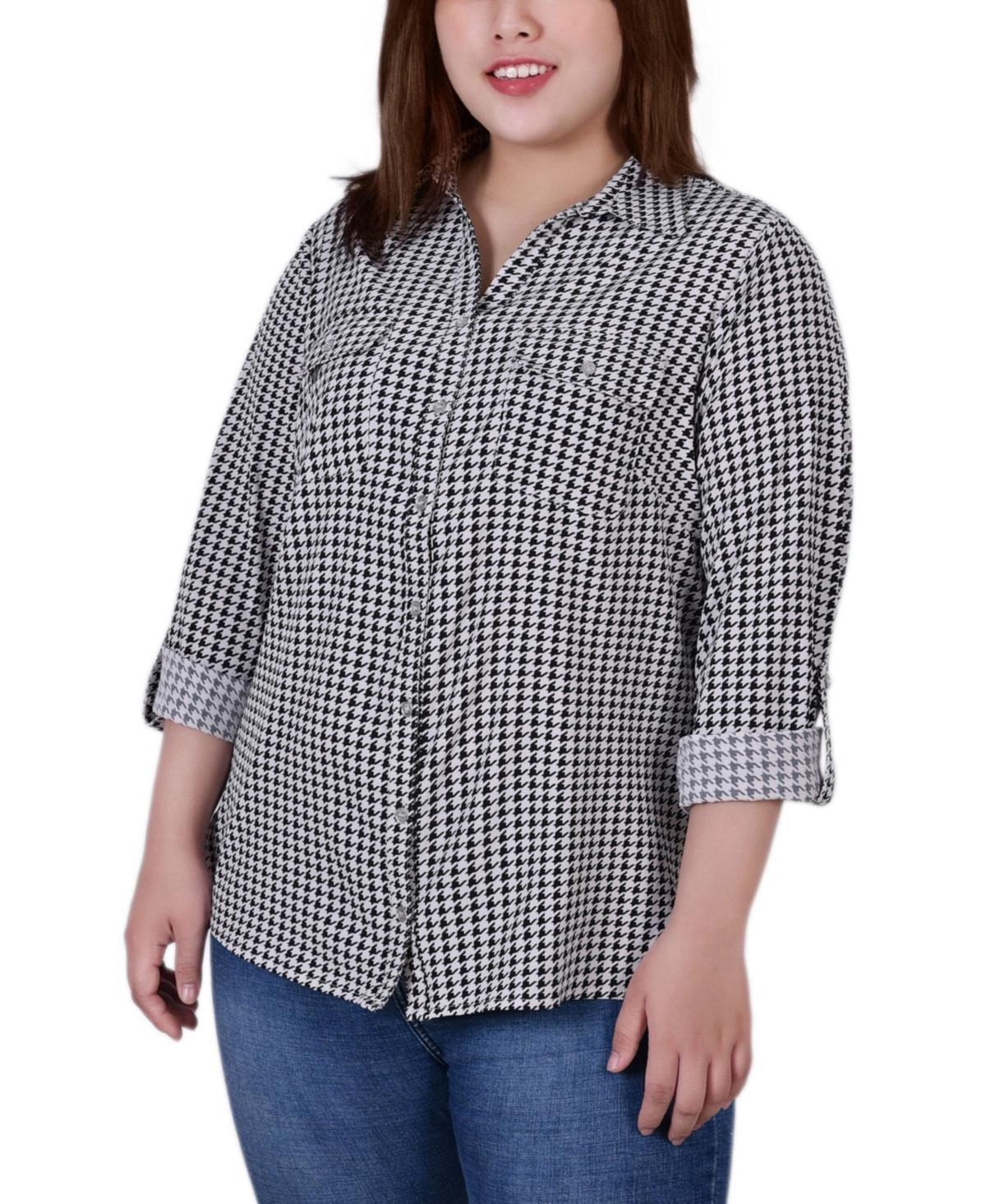 Ny Collection Plus Size 3/4 Sleeve Roll Tab Notch Collar Blouse Product Image