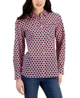 Nautica Jeans Womens Printed Long-Sleeve Cotton Shirt Product Image