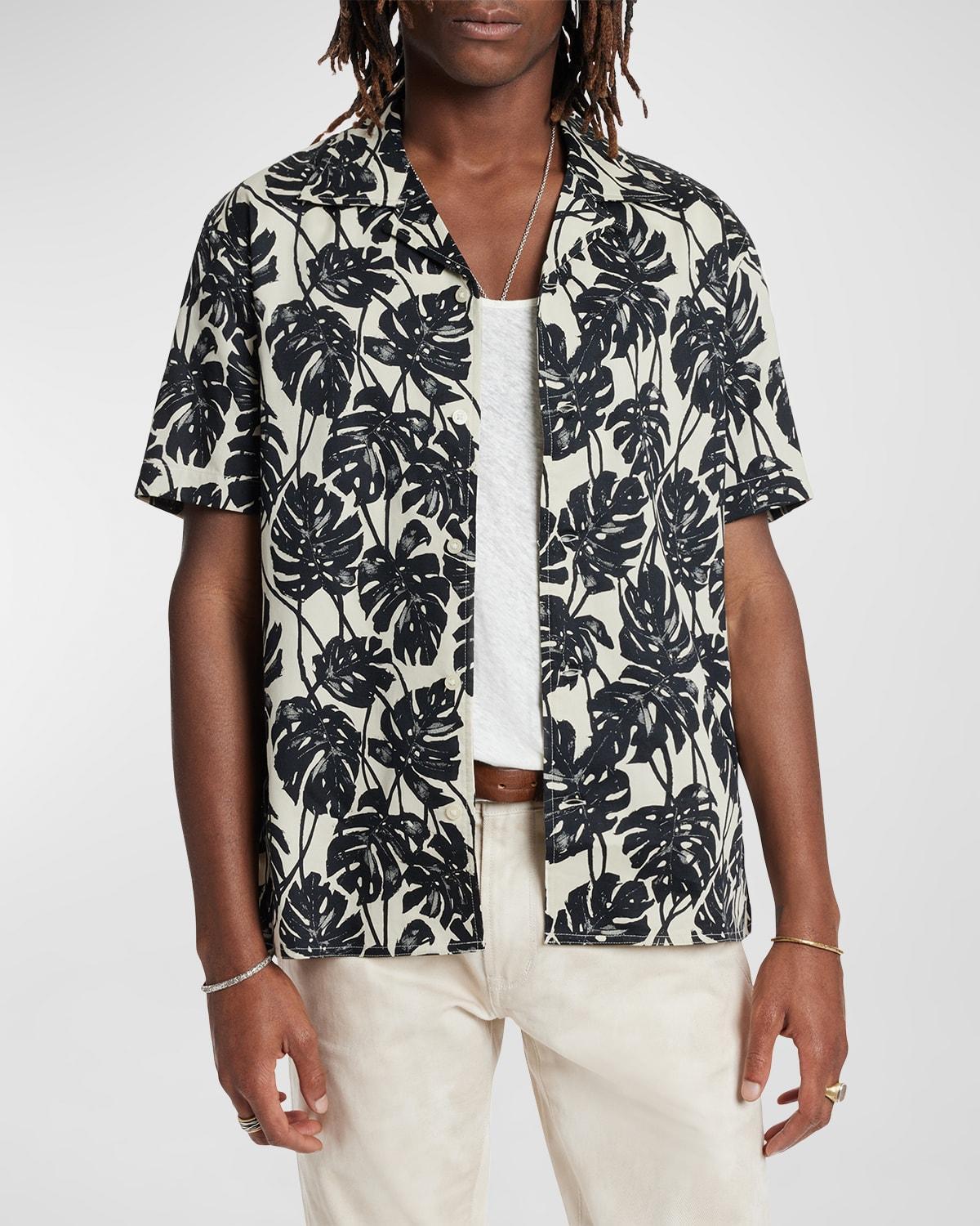 John Varvatos Danny Leaf Print Short Sleeve Cotton Camp Shirt Product Image