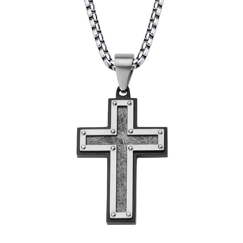 Mens Textured Black Stainless Steel Cross Pendant Necklace Multicolor Product Image