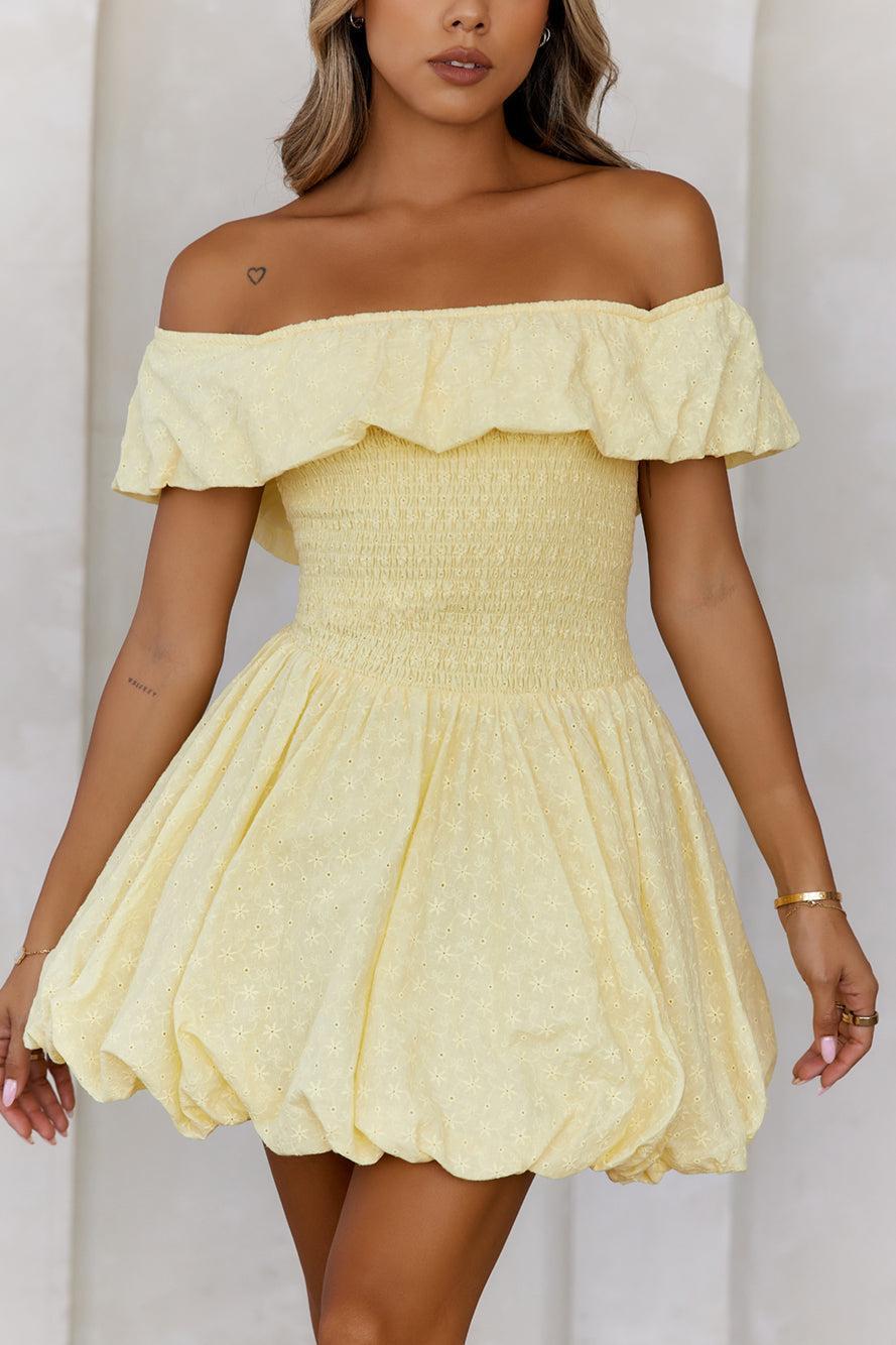 Island Light Off Shoulder Bubble Mini Dress Yellow Product Image