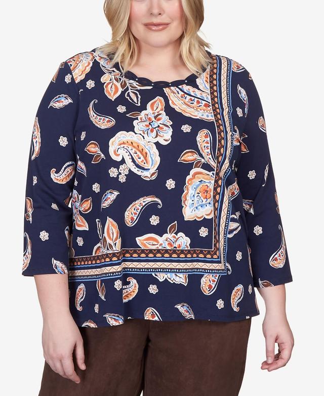 Alfred Dunner Plus Size Autumn Weekend Paisley Border Braid Neck Top Product Image