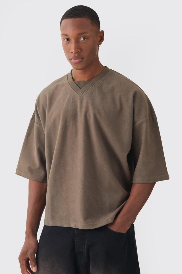 Oversized Boxy V Neck Reverse Loopback T-shirt | boohooMAN USA Product Image