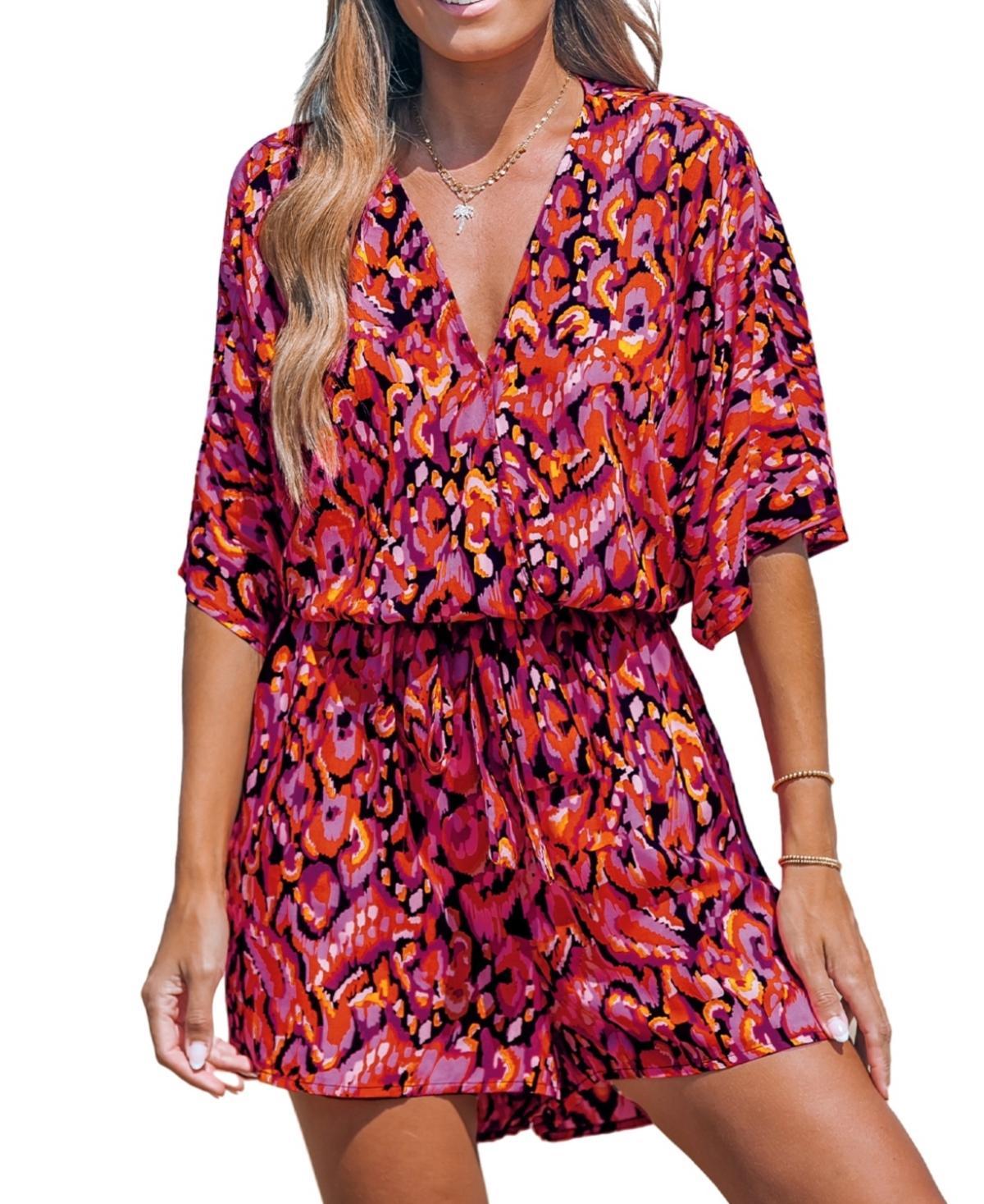 Cupshe Womens Pink Boho V-Neck Romper Product Image