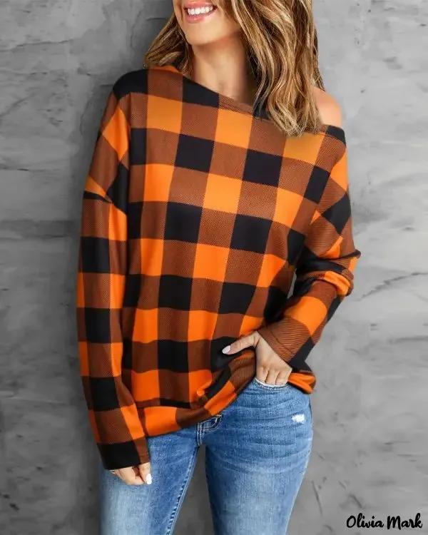 Olivia Mark – Plaid Long Sleeve Top Product Image