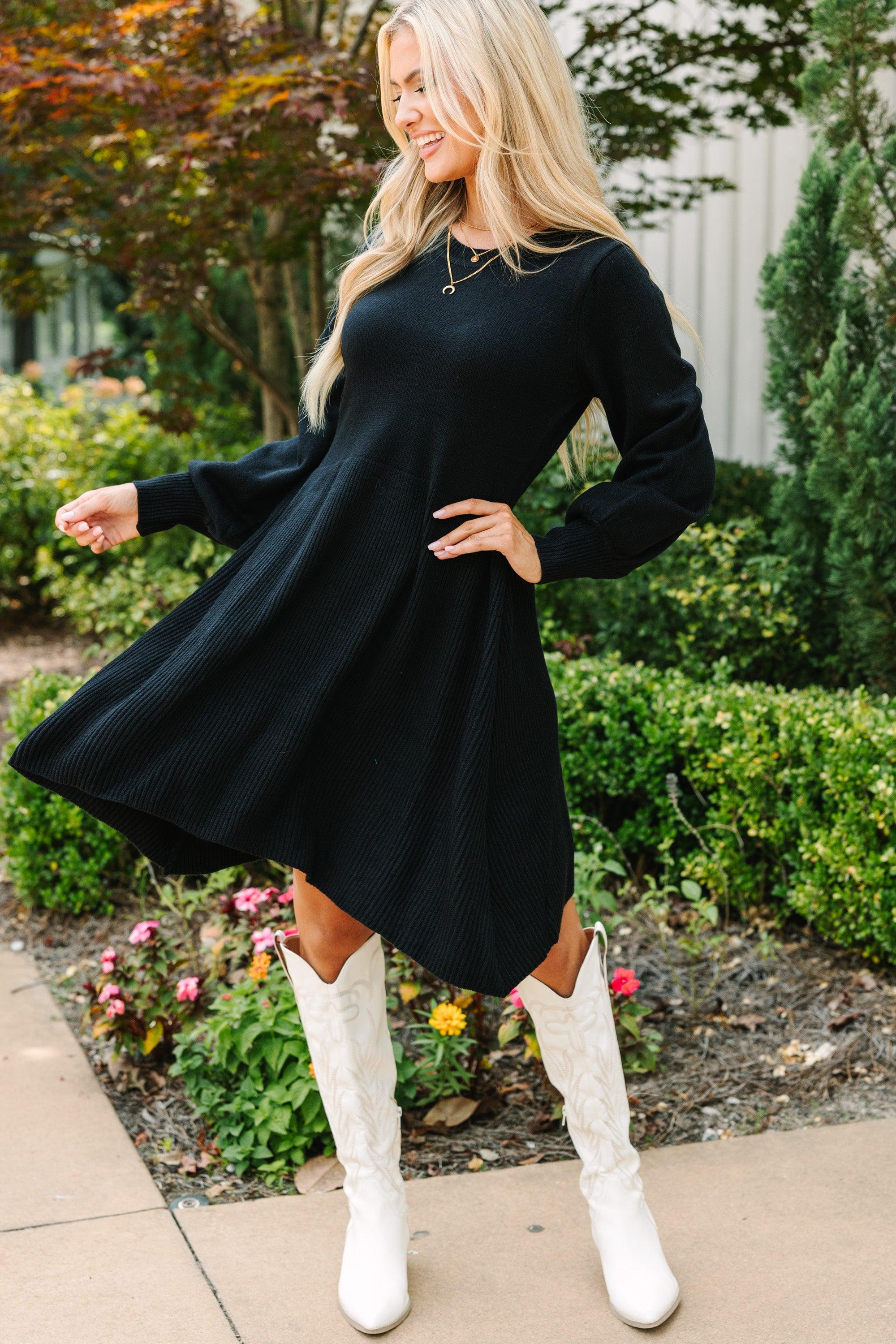 Catch Yourself Black Bubble Sleeve Sweater Dress Female Product Image