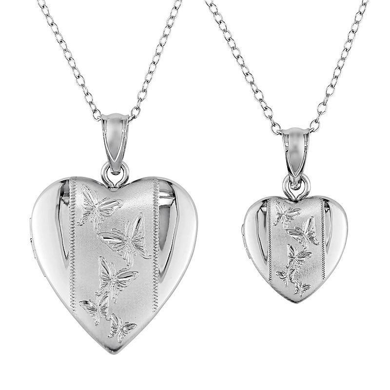 Stella Grace Sterling Silver Butterfly Heart Locket Necklace Set, Womens Grey Product Image