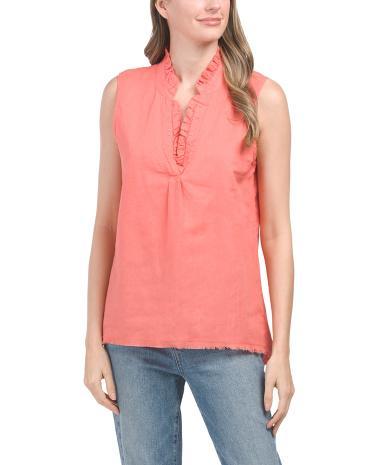 Linen Blend Belita Ruffle Tank Top for Women | Cotton/Cotton Product Image