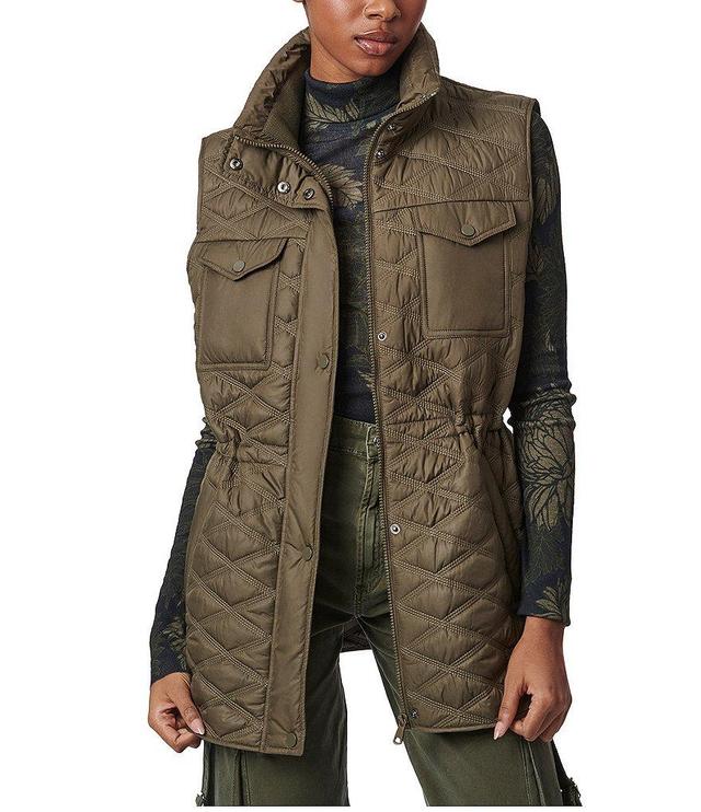 Bernardo Anorak Rib Knit Stand Collar Bungee Cord Waist Quilted Vest Product Image