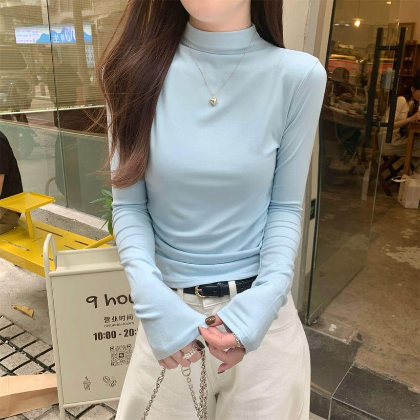 Long-Sleeve Mock Neck Plain Top Product Image