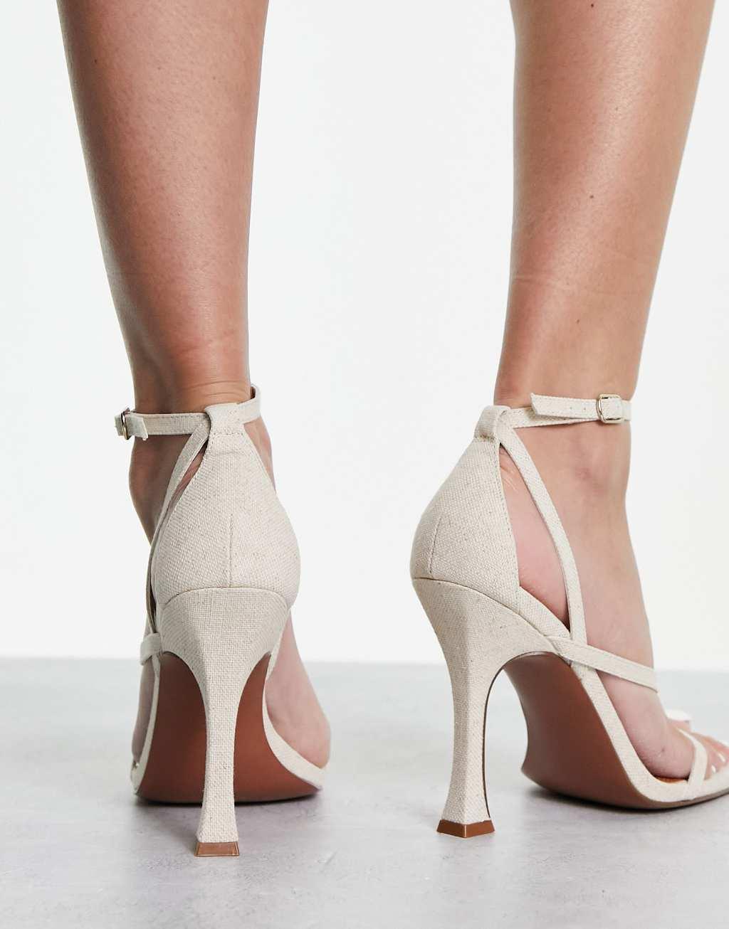 ASOS DESIGN Nelly asymmetric high heeled sandals In natural linen-Neutral Product Image