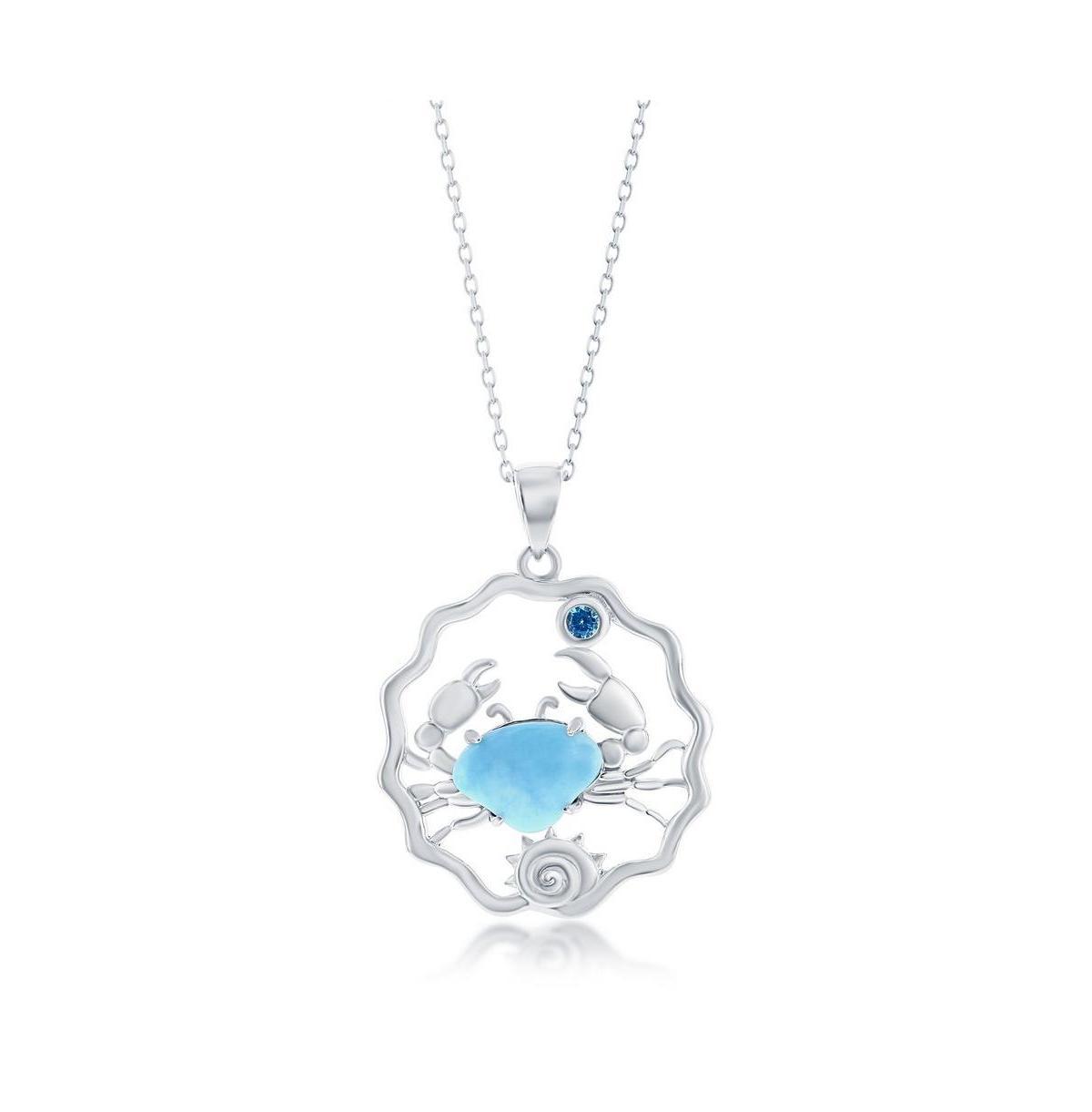 Sterling Silver Larimar Crab Cz Necklace - Blue Product Image